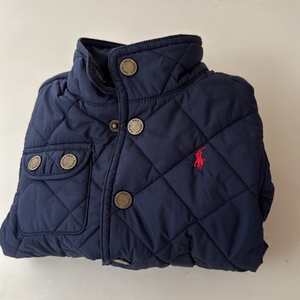 Polo Ralph Lauren quilted coat jacket 12 m toddler kids blue snaps